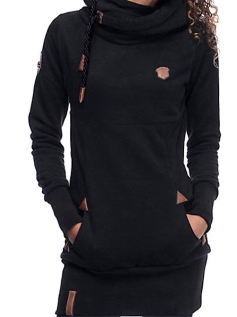 Naketano Medium Black Hoodie with Teal and Navy Twisted Drawstrings